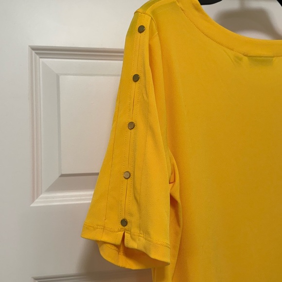 Susan Graver Yellow Liquid Knit Elbow Sleeve Tunic Top - Picture 3 of 5